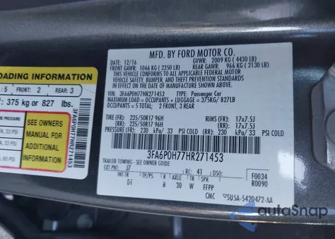 2017 Ford Fusion Se from USA, damaged, VIN 3FA6P0H77HR271453